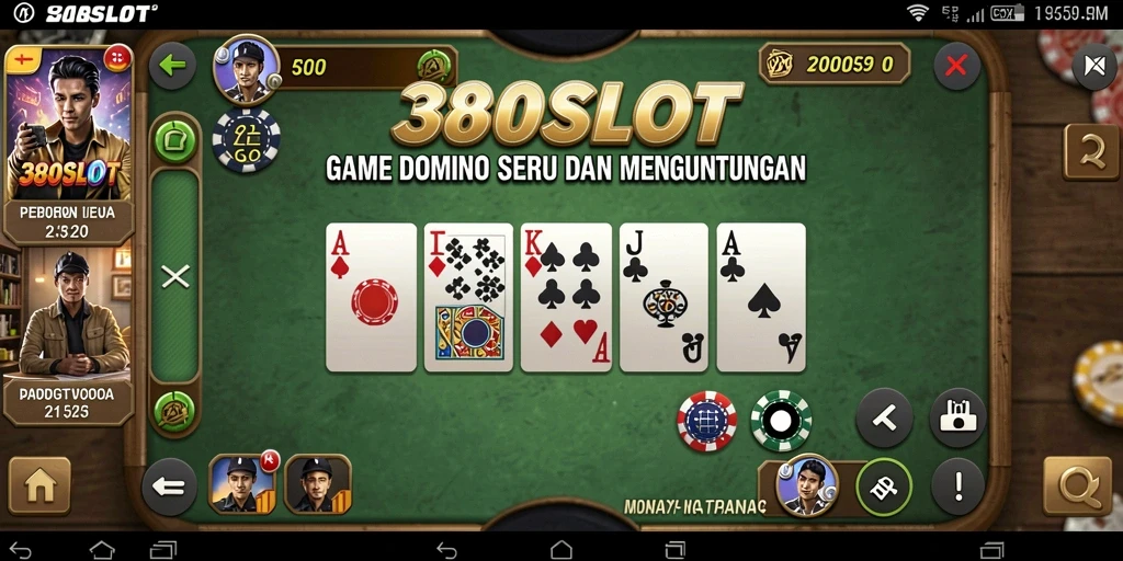 Tampilan gameplay menyerupai meja domino klasik yang menawan.