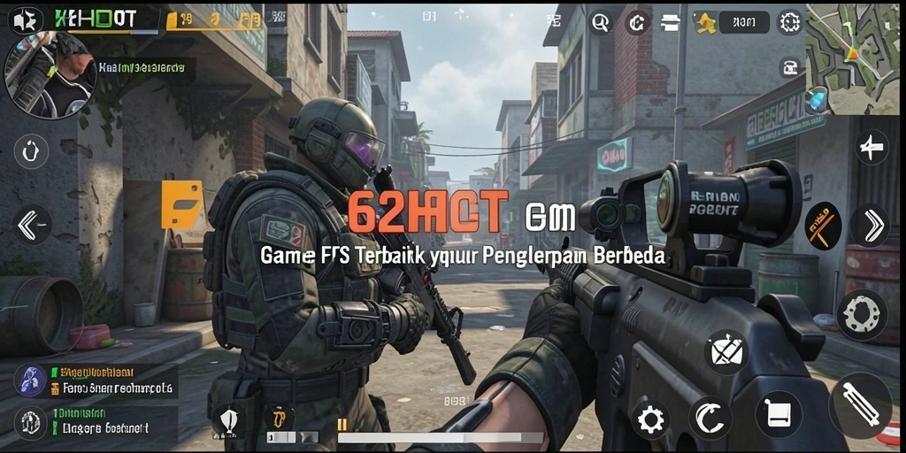 Screenshot gameplay 62HOT menampilkan aksi seru dalam pertempuran FPS.
