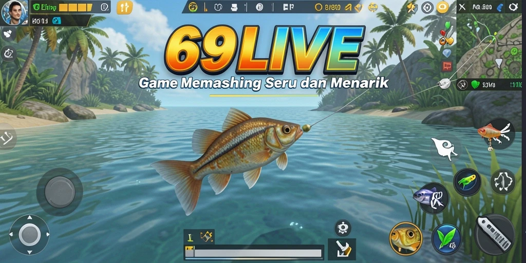 Gameplay memancing seru di 69LIVE dengan berbagai jenis ikan.