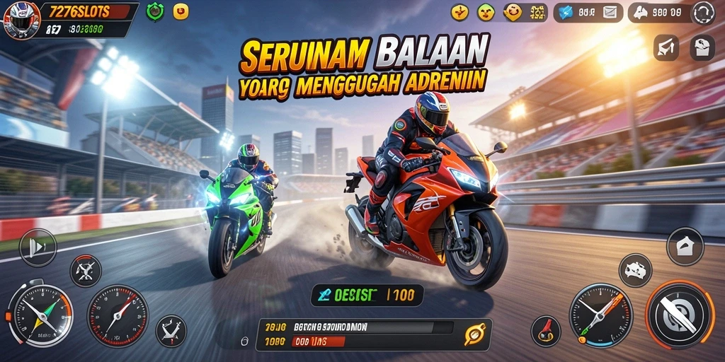 Tampilan gameplay <strong>7276SLOTS</strong> yang mendebarkan dengan balapan motor yang seru.