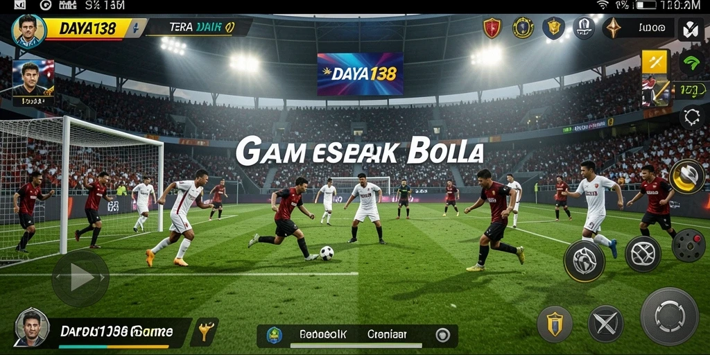 Tampilan utama gameplay DAYA138 menampilkan aksi seru di lapangan sepak bola.