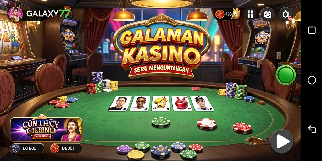 Tampilan utama gameplay GALAXY77 dengan grafis kasino yang menarik.