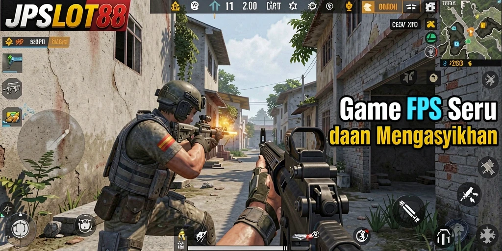 Screenshot utama menunjukkan gameplay menarik dalam JPSLOT88, game FPS yang seru.