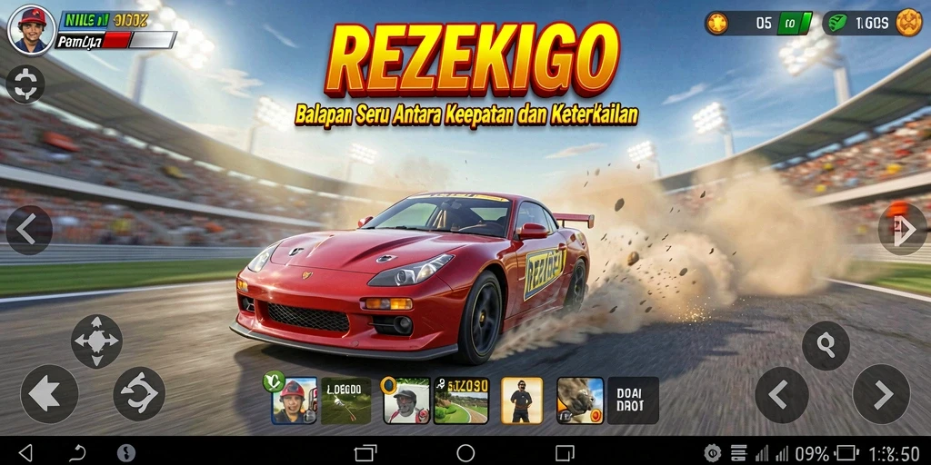 Tampilan gameplay seru dengan aksi balapan yang menegangkan di REZEKIGO.