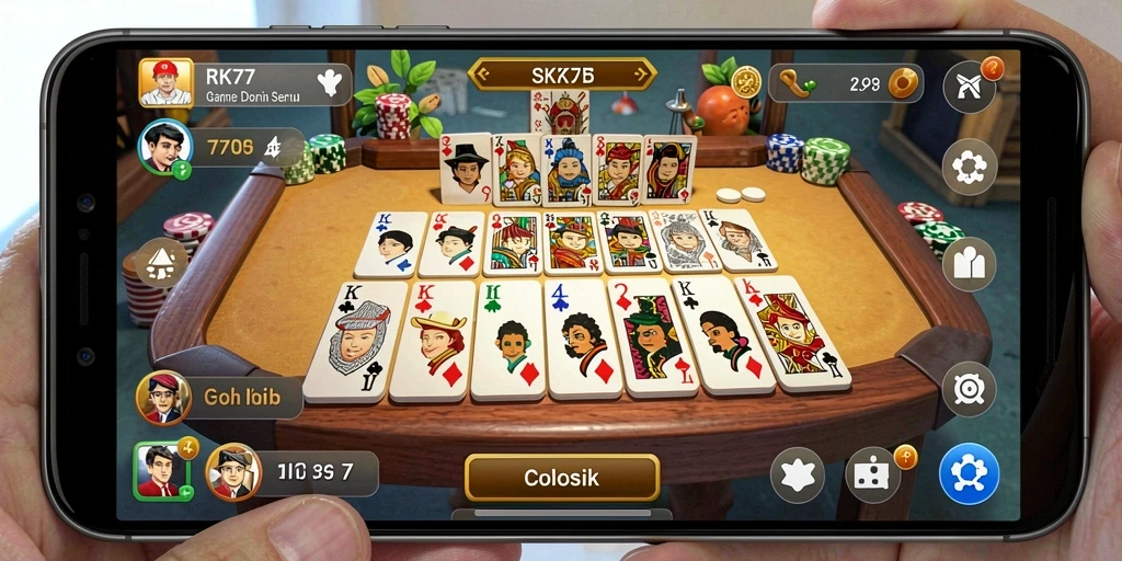 Tampilan gameplay menarik dari RK77 dengan elemen Domino yang penuh warna.