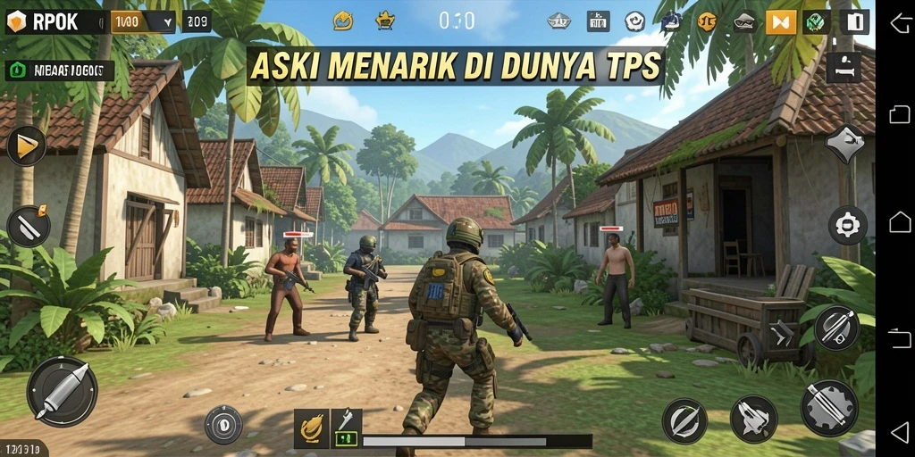 Screenshot RPOK menampilkan aksi tembak-menembak yang intens di arena TPS.