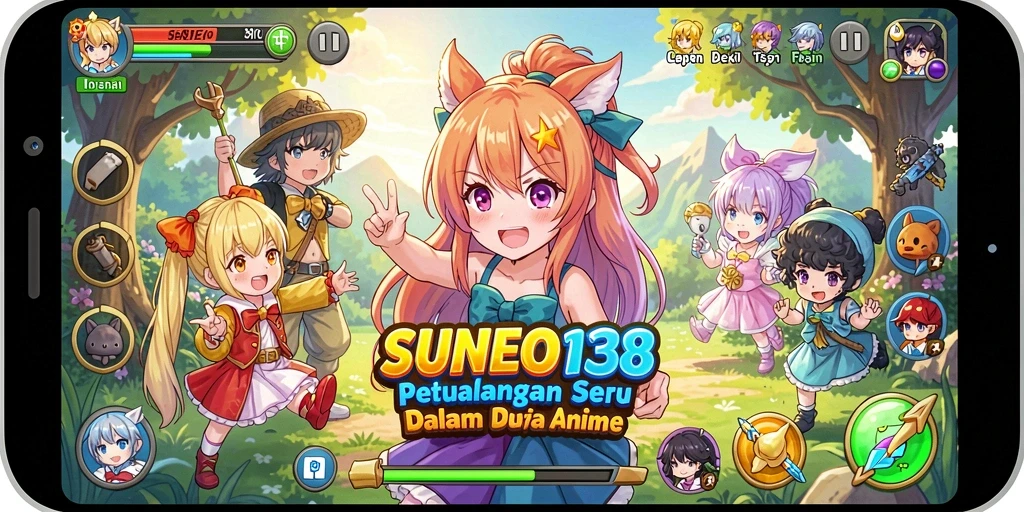 Tampilan gameplay SUNEO138 dengan karakter Anime yang penuh warna.