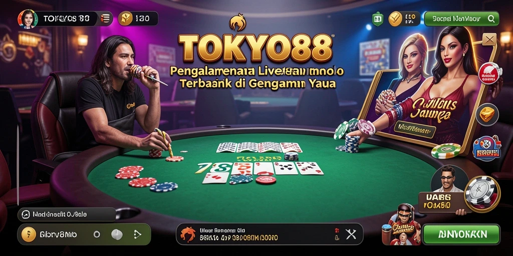 Screenshot menunjukkan dealer profesional di meja Live Casino dalam <strong>TOKYO88</strong>.